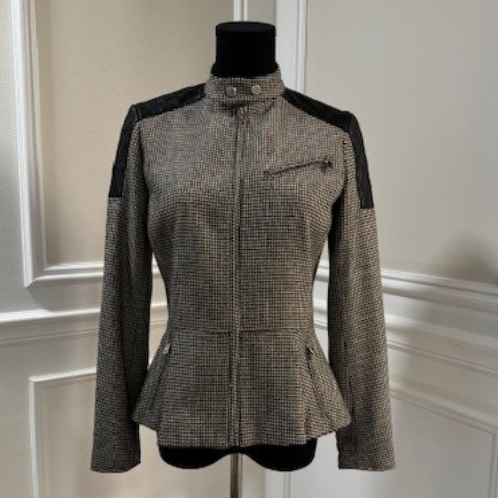 Ralph Lauren Houndstooth Peplum Wool Blend Jacket 2P EUC